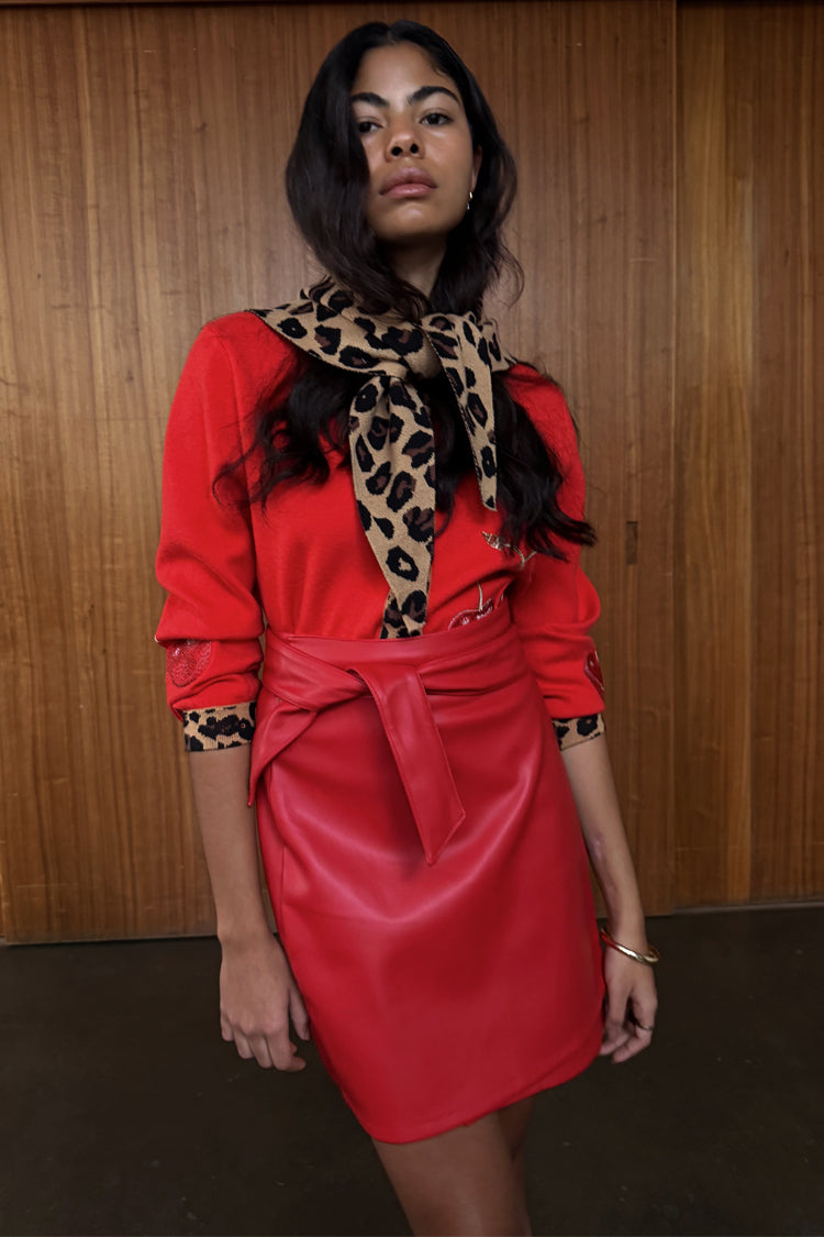 Deep Red Vegan Leather Mini Jaspre Skirt