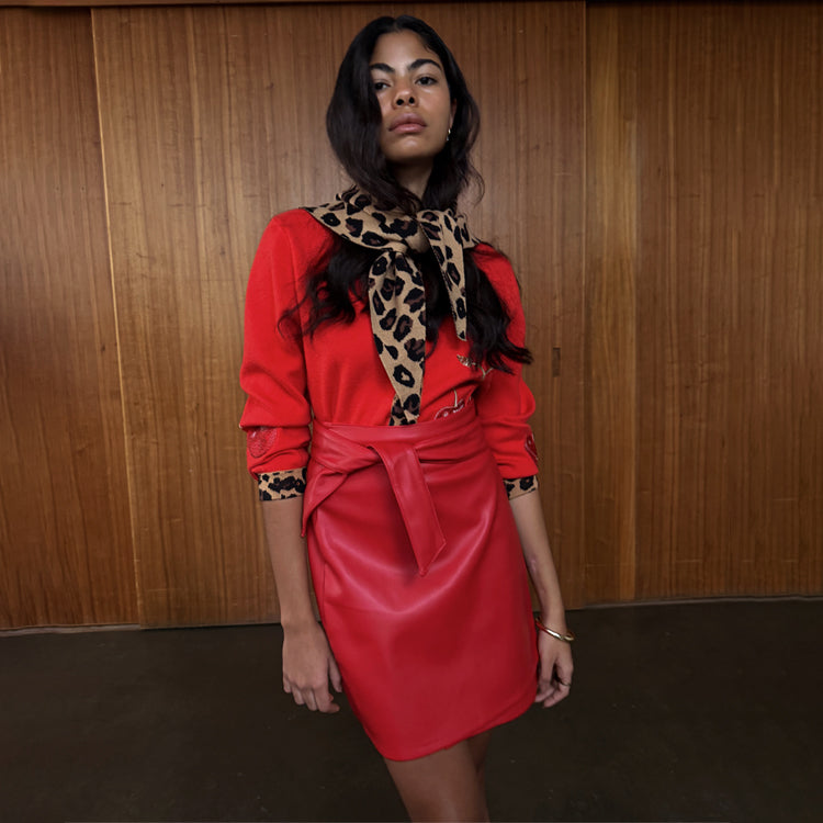 Deep Red Vegan Leather Mini Jaspre Skirt
