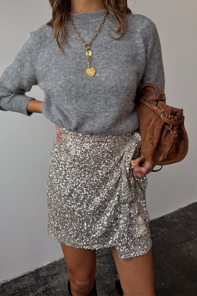Silver Sequin Mini Jaspre Skirt